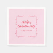 手書きドードルピンク&レッド卒業パーティー スタンダードカクテルナプキン (正面)