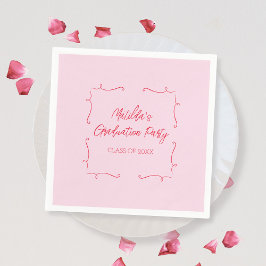 手書きドードルピンク&レッド卒業パーティー スタンダードカクテルナプキン