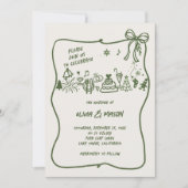 手書きドードルフレームボーセージ冬結婚QR 招待状 (正面)