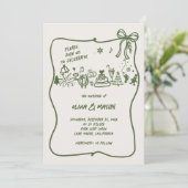 手書きドードルフレームボーセージ冬結婚QR 招待状 (スタンド正面)