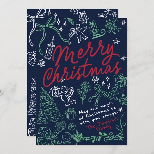 手書きドードルメリークリスマスカード シーズンカード (正面/裏面)