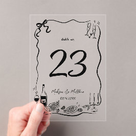 手書きドードル結婚ズテーブル番号 アクリル招待状