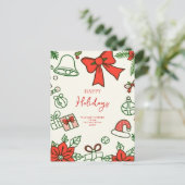 手書きドードル落書きクリスマス シーズンポストカード (スタンド正面)
