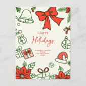 手書きドードル落書きクリスマス シーズンポストカード (正面)