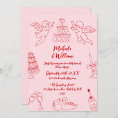 手書きドードル&手書きスクリプ結婚ト 招待状 (正面/裏面)