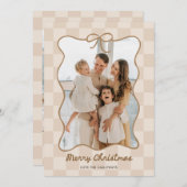 手書きニュートラル弓フレーム市松模様に写真付き シーズンカード (正面/裏面)