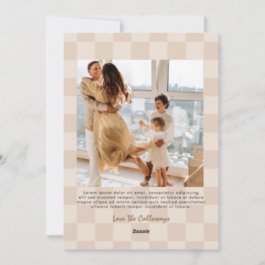 手書きニュートラル弓フレーム市松模様に写真付き シーズンカード (裏面)