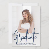 手書きネイビースクリプト写真 卒業パーティー 招待状 (正面)