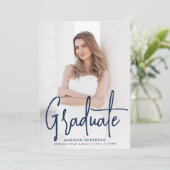 手書きネイビースクリプト2写真卒業 案内状 (スタンド正面)