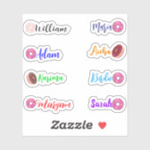 手書きネーム & ドーナツ: 防水ステッカー シール (シート)