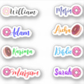 手書きネーム & ドーナツ: 防水ステッカー シール (正面)