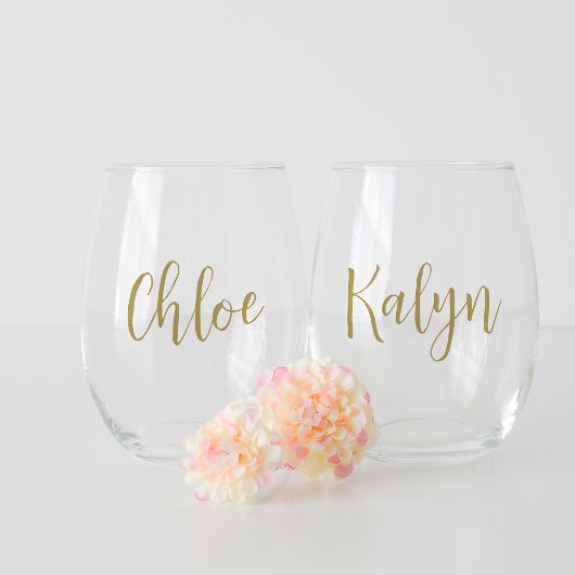 手書きネーム バチェロレッテ ブライダルパーティー ステムなしワイングラス