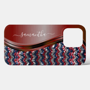 手書きネームGlam赤白青グリッター iPhone 13 Proケース