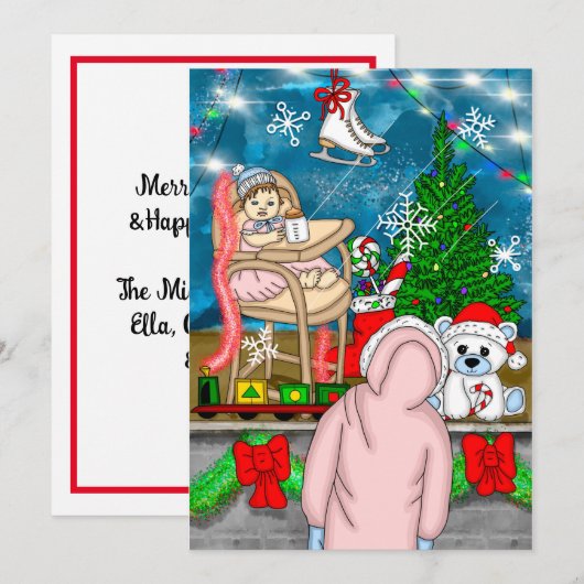 手書きノスタルジックなクリスマスウィンドウディスプレイ カード (正面/裏面)