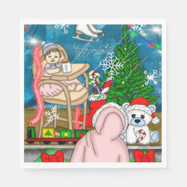 手書きノスタルジックなクリスマスウィンドウディスプレイ スタンダードランチョンナプキン