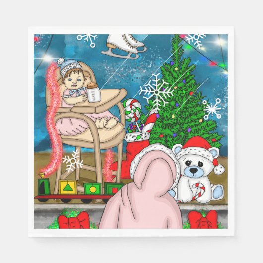 手書きノスタルジックなクリスマスウィンドウディスプレイ スタンダードランチョンナプキン (正面)