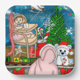 手書きノスタルジックなクリスマスウィンドウディスプレイ ペーパープレート