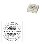 手書きハイビスカスブーケラウンド差出人住所 ラバースタンプ (押印)