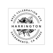 手書きハイビスカスブーケラウンド差出人住所 ラバースタンプ (インプリント)