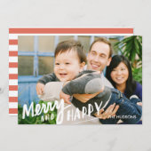 手書きハッピンメリーグホリディフォトカードホワイト シーズンカード (正面/裏面)