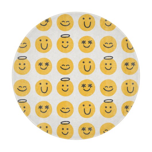 手書きハッピーエモジパターン カッティングボード (正面)