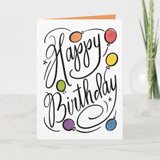手書きハッピーバースデー虹バルーン カード (正面)