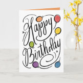 手書きハッピーバースデー虹バルーン カード (黄色い花)
