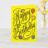 手書きハッピーバースデー虹バルーン カード (黄色い花)