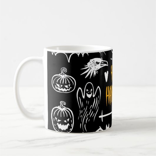 手書きハロウィーンのシンボル、ヴィンテージ収集。 コーヒーマグカップ (左)