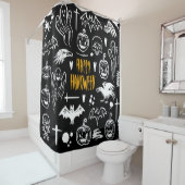 手書きハロウィーンのシンボル、ヴィンテージ収集。 シャワーカーテン (インサイチュ)