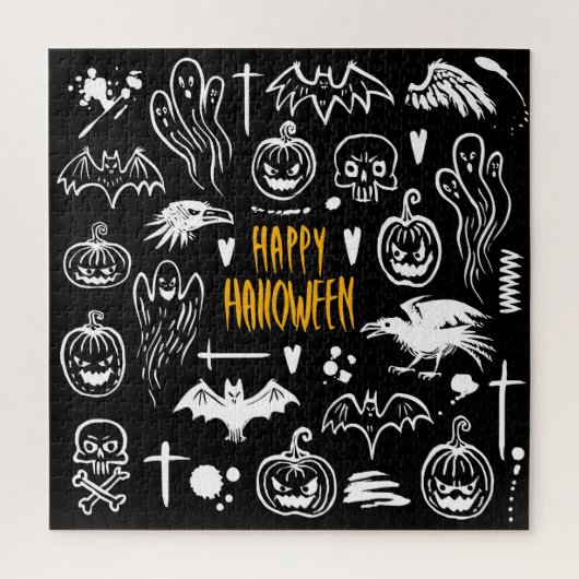 手書きハロウィーンのシンボル、ヴィンテージ収集。 ジグソーパズル (縦)