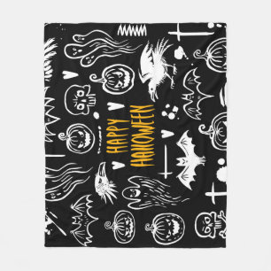 手書きハロウィーンのシンボル、ヴィンテージ収集。 フリースブランケット