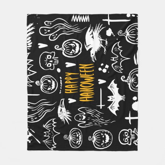 手書きハロウィーンのシンボル、ヴィンテージ収集。 フリースブランケット (正面)