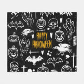 手書きハロウィーンのシンボル、ヴィンテージ収集。 フリースブランケット (正面(横))