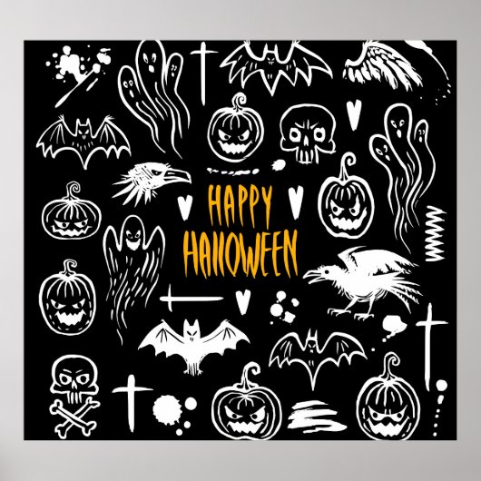 手書きハロウィーンのシンボル、ヴィンテージ収集。 ポスター (正面)