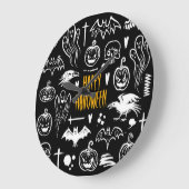 手書きハロウィーンのシンボル、ヴィンテージ収集。 ラージ壁時計 (傾斜)