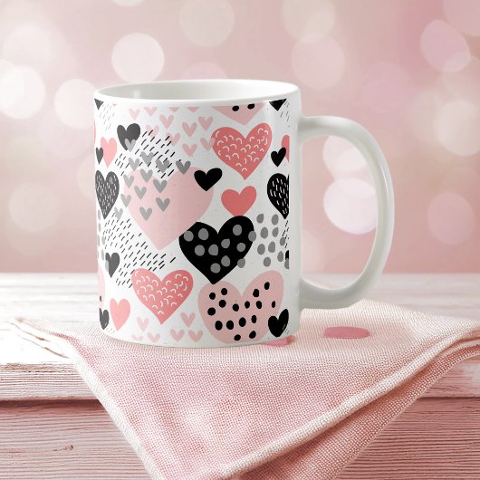 手書きハートとドットパターンID471 コーヒーマグカップ