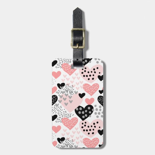 手書きハートとドットパターンID471 ラゲッジタグ (正面縦)