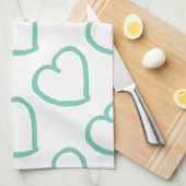 手書きハートデザイン青(白) キッチンタオル (四つ折り)