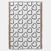 手書きハートパターンの白 スローブランケット (正面縦)