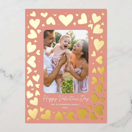 手書きハートフレームバレンタイン写真 箔シーズンカード (正面)