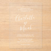 手書きハートロマンチックシンプルホワイト結婚ズ アクリル招待状 (正面)