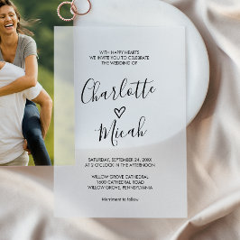 手書きハートロマンモダンシンプルク結婚 ベラム紙招待状