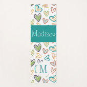 手書きハート数々のカラートレンディーモノグラム ヨガマット (正面)