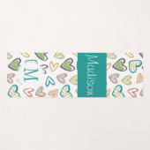 手書きハート数々のカラートレンディーモノグラム ヨガマット (正面(横))