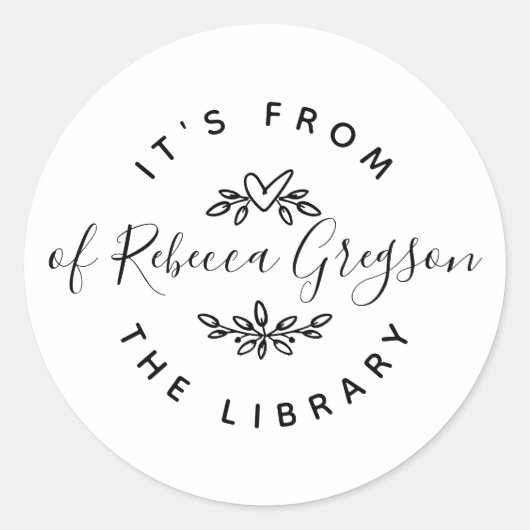 手書きハート葉と「ライブラリから」 ラウンドシール (正面)