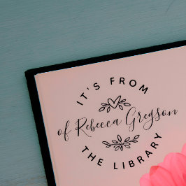 手書きハート葉と「ライブラリから」 ラバースタンプ