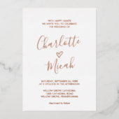 手書きハート |バラゴールドフォイル文字結婚ズ 箔招待状 (正面)