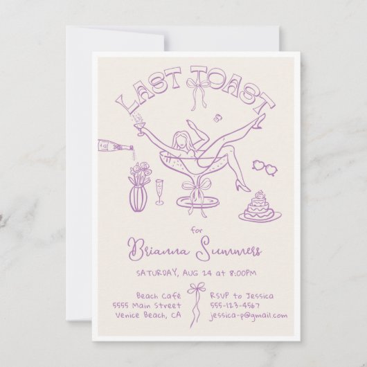 手書きバチェロレッテ最後のトーストパーティー 招待状 (正面)