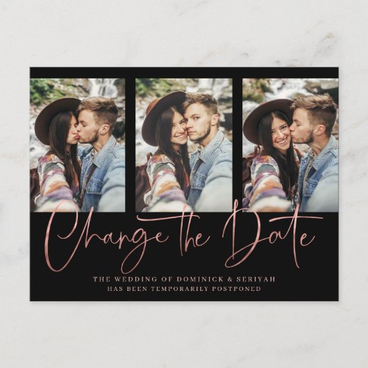 手書きバラ結婚金ゴールドの延期 ポストカード (正面)